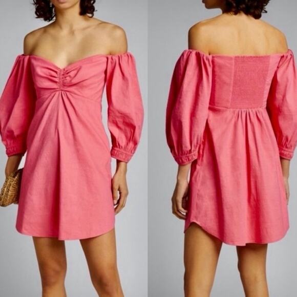 A.L.C. Mila Pink Linen Blend Off the Shoulder Mini Dress - Picture 1 of 8